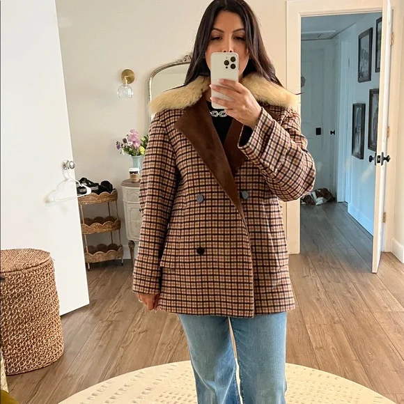 Theory Jackets Coats Theory Brown Plaid Doublebreasted Pea
